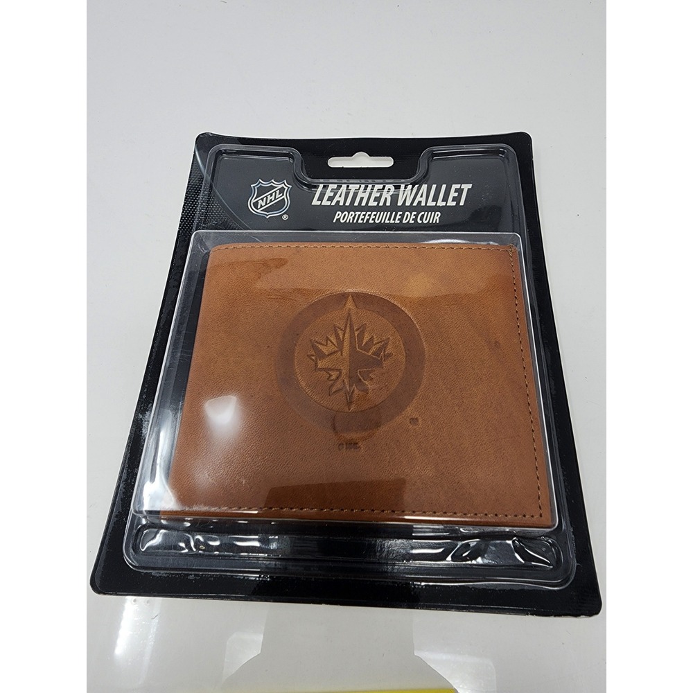 NHL Mens Winnipeg Jets Bifold Wallet Brown Leather Hockey Fan Gift Size OS